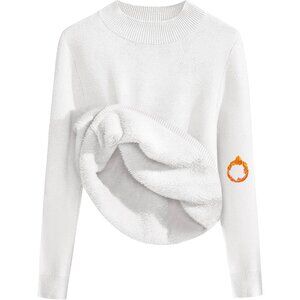 Women's Sherpa Fleece Sweater Mock Neck Thermal Fuzzy Knit Top Medium